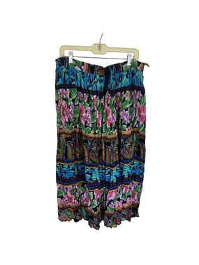 Vtg Alibaba Boho Floral Maxi Skirt Drawstring Waistband Cotton MultiColor India